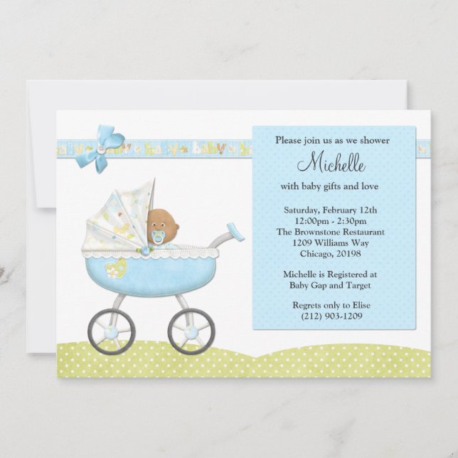 Afrikansk amerikanbaby showerinbjudan inbjudningar (Framsida)