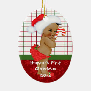 Afrikansk amerikanbabyGirs första jul Orname Julgransprydnad Keramik
