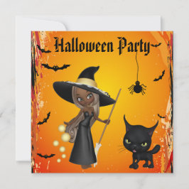 Afrikansk amerikanhäxa & katthalloween fest inbjudningar