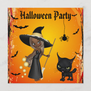 Afrikansk amerikanhäxa & katthalloween fest inbjudningar