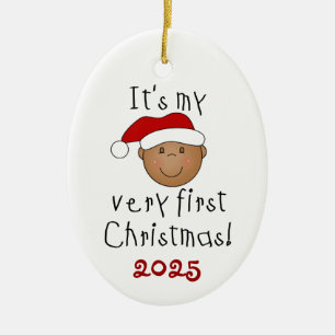 Afrikansk amerikansk Baby 1:a julprydnad Julgransprydnad Keramik