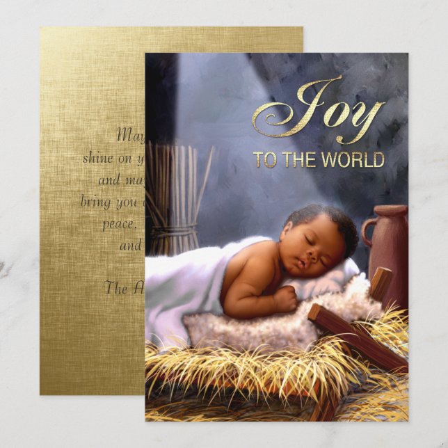 Afrikansk amerikansk Baby Jesus Flata julkort (Fram/baksida)