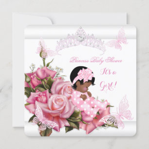 Afrikansk-amerikansk baby shower flicka fjäril ros inbjudningar