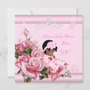Afrikansk-amerikansk baby shower flicka fjäril ros inbjudningar