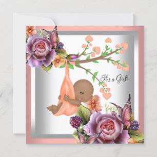 Afrikansk-amerikansk baby shower flicka korallpers inbjudningar