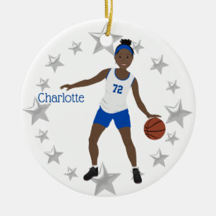 Afrikansk amerikansk basketboll Player White och B Julgransprydnad Keramik