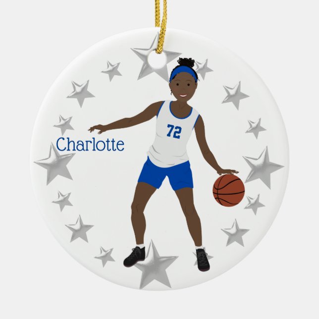 Afrikansk amerikansk basketboll Player White och B Julgransprydnad Keramik (Framsidan)
