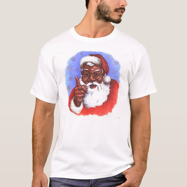 Afrikansk amerikansk Black Jultomten jul Tee (Framsida)
