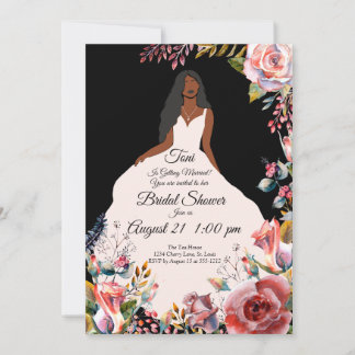 Afrikansk amerikansk Blommigt Garden Bride - Black Inbjudningar
