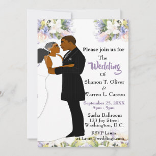 Afrikansk amerikansk Bride & Groom Blommigt Bröllo Inbjudningar