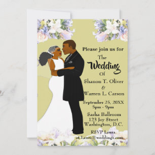 Afrikansk amerikansk Bride & Groom Blommigt Bröllo Inbjudningar