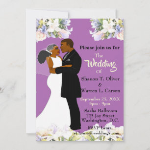 Afrikansk amerikansk Bride & Groom Blommigt Bröllo Inbjudningar