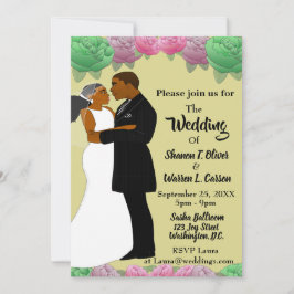 Afrikansk amerikansk Bride & Groom Blommigt Bröllo Inbjudningar