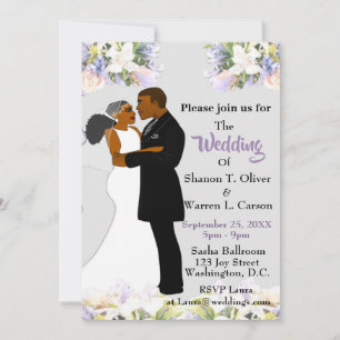 Afrikansk amerikansk Bride & Groom Blommigt Bröllo Inbjudningar