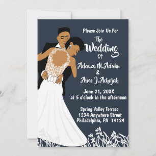 Afrikansk amerikansk bride & Groom Navy Blue Bröll Inbjudningar