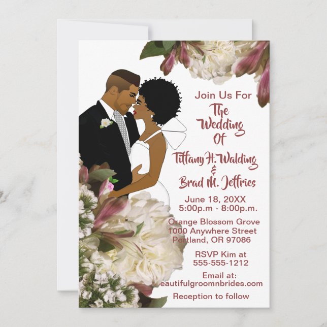 Afrikansk amerikansk Bride & Groom White Bröllop Inbjudningar (Framsida)