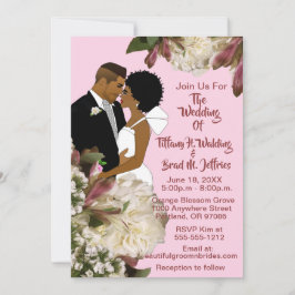 Afrikansk amerikansk Bride & Groom White Rosa Bröl Inbjudningar