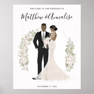 Afrikansk amerikansk Bride och Groom Bröllop Välko Poster
