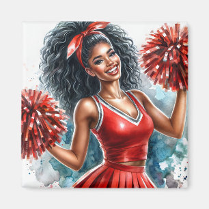 Afrikansk amerikansk Cheerhead i Röda vattenfärgen Magnet