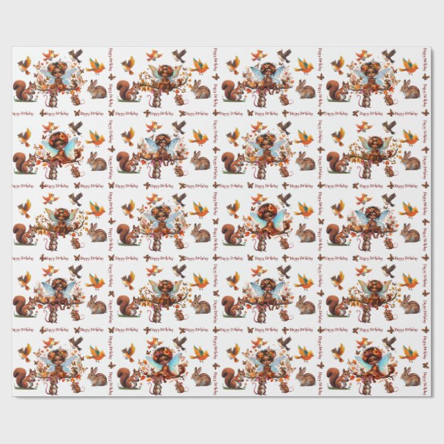 Afrikansk amerikansk Fantasy Woodland Animals Föde Presentpapper (Platt)