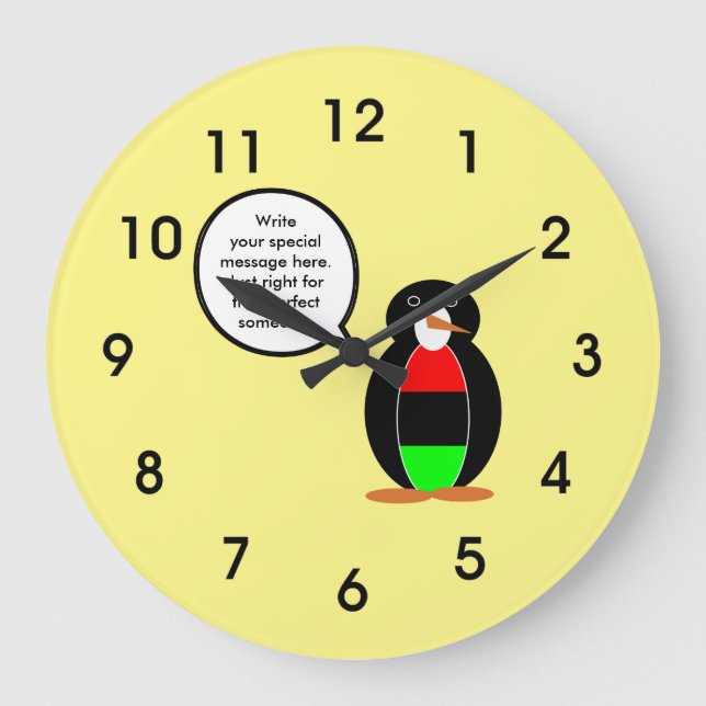 Afrikansk amerikansk Flagga Talking Penguin Stor Klocka (Framsida)
