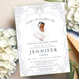 Afrikansk amerikansk Flicka Baptism Christening Inbjudningar