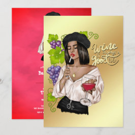 Afrikansk amerikansk Fransk Vin Woman Bachelorette Inbjudningar