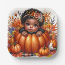 Afrikansk amerikansk höstpumpkin Flicka