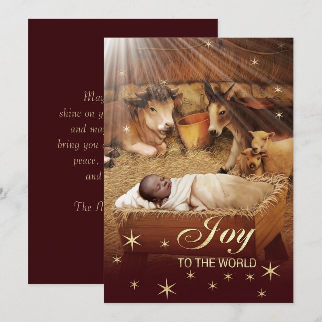 Afrikansk amerikansk julklapp för Jesus, Baby Julkort (Fram/baksida)