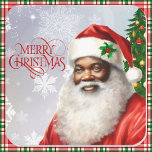 Afrikansk amerikansk Jultomten God jul Fyrkantigt Klistermärke<br><div class="desc">African American Jultomten God jul Classic Round Sticker</div>
