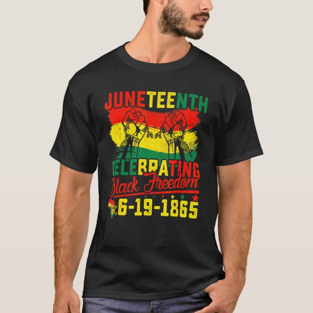 Afrikansk amerikansk Junetelfte firandet svart fri T Shirt (Framsida)