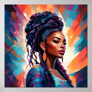 Afrikansk amerikansk kvinna Hennes hår i Krona Poster