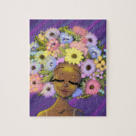 Afrikansk amerikansk kvinna med blommande blomning pussel