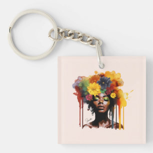 Afrikansk-amerikansk kvinna med Blommigt Afro Hair