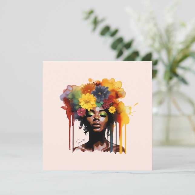 Afrikansk-amerikansk kvinna med Blommigt Afro Hair (Stående Fram)