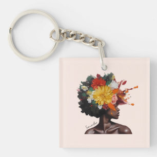 Afrikansk-amerikansk kvinna med Blommigt Afro Hair