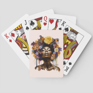 Afrikansk-amerikansk kvinna med Blommigt Afro Hair Casinokort