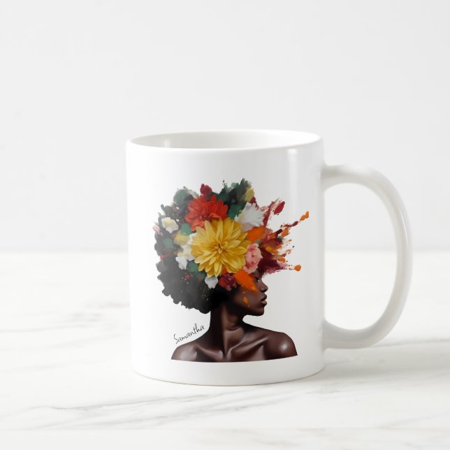 Afrikansk-amerikansk kvinna med Blommigt Afro Hair Kaffemugg (Höger)