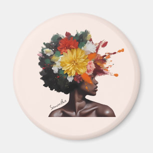 Afrikansk-amerikansk kvinna med Blommigt Afro Hair Magnet