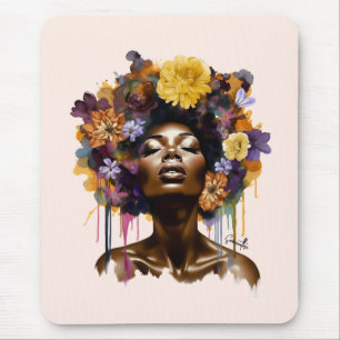 Afrikansk-amerikansk kvinna med Blommigt Afro Hair Musmatta