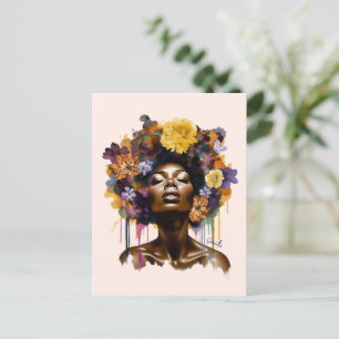 Afrikansk-amerikansk kvinna med Blommigt Afro Hair Vykort