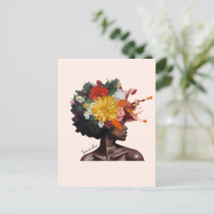 Afrikansk-amerikansk kvinna med Blommigt Afro Hair Vykort