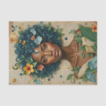 Afrikansk amerikansk kvinna med blommor - Decoupag