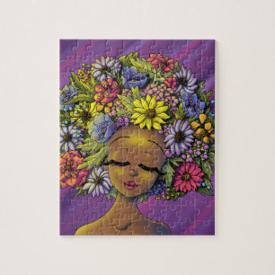 Afrikansk amerikansk kvinna med blomstrande Afro Pussel