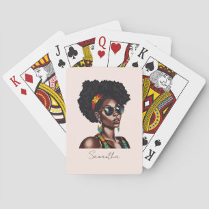 Afrikansk amerikansk kvinna med Chic solglasögon Casinokort