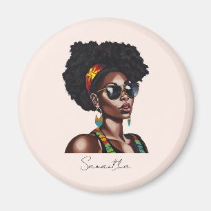 Afrikansk amerikansk kvinna med Chic solglasögon Magnet