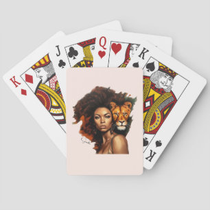 Afrikansk-amerikansk kvinna med majestisk Lejon Casinokort