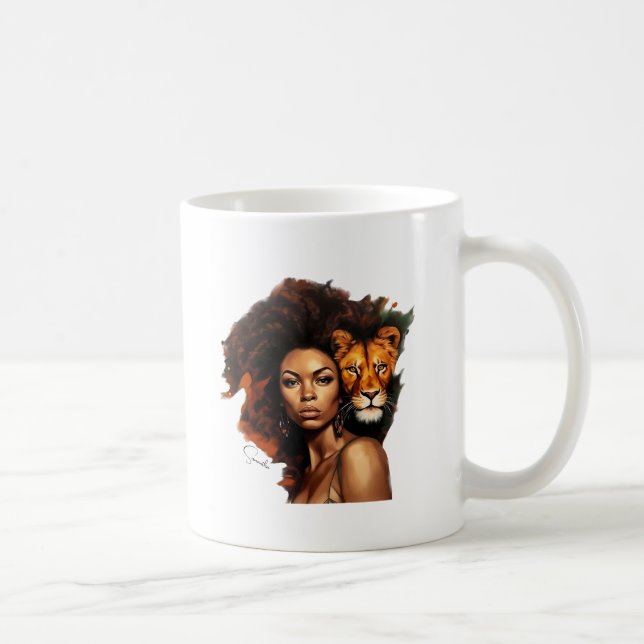 Afrikansk-amerikansk kvinna med majestisk Lejon Kaffemugg (Höger)