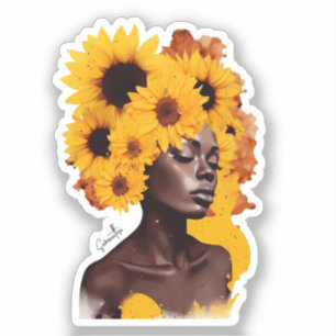 Afrikansk-amerikansk kvinna med solros Afro Hair Klistermärken