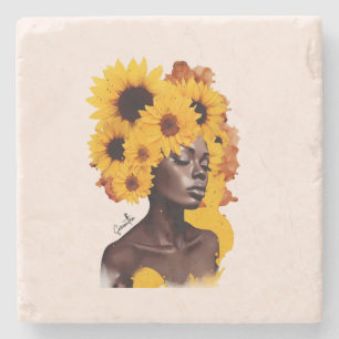 Afrikansk-amerikansk kvinna med solros Afro Hair Stenunderlägg